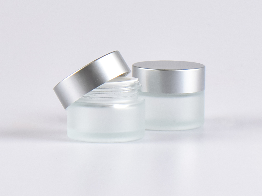 Glasdose säuremattiert, 30ml, mit Deckel silber