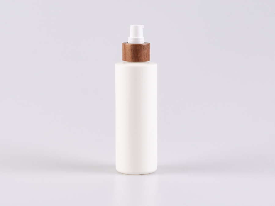 Flasche "Tara" 200ml, matt-weiss, mit Lotionspumpe Walnut