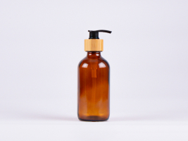 Braunglasflasche 250ml, mit Dispenser Bambus