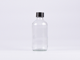 Klarglasflasche 250ml, mit Schraubverschluss schwarz/weiss