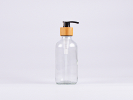 Klarglasflasche 250ml, mit Dispenser Bambus