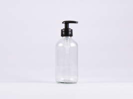 Klarglasflasche 250ml, mit Dispenser schwarz/weiss