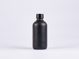 Schwarzglasflasche 250ml, mit Schraubverschluss schwarz/weiss