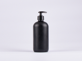 Schwarzglasflasche 500ml, mit Dispenser schwarz/weiss