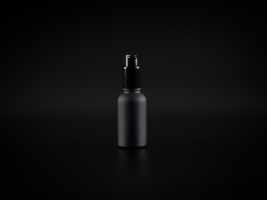 Schwarzglasflasche 30ml, mit Lotionspumpe Aluminium, schwarz