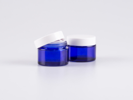 Blauglasdose, 50ml, mit Deckel weiss