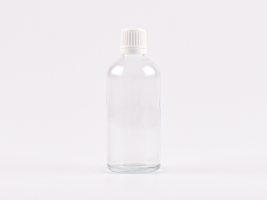 Klarglasflasche 100ml, mit Tropfmontur OV, geriffelt