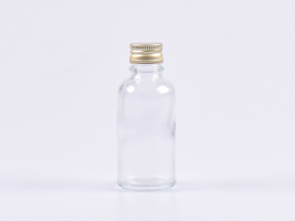 Klarglasflasche 30ml, mit Aludeckel silber/gold