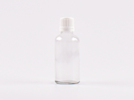 Klarglasflasche 50ml, mit Tropfmontur OV, geriffelt