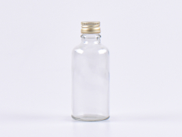 Klarglasflasche 50ml, mit Aludeckel silber/gold