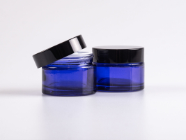 Blauglasglasdose, 50ml, mit Deckel schwarz