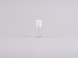 Klarglasflasche 10ml, mit Tropfmontur für Öle, OV-Verschluss, weiss/schwarz