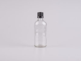 Klarglasflasche 100ml, mit Deckel OV, weiss/schwarz