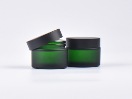 Grünglasglasdose, 50ml, mit Deckel schwarz