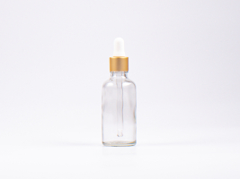 Klarglasflasche 50ml, mit Pipette gold