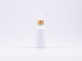 Weissglasflasche 50ml, mit Pipette gold