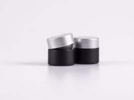 Schwarzglasdose, 10ml, mit Deckel silber