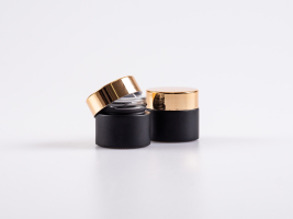 Schwarzglasdose, 10ml, mit Deckel gold