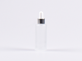 Glasflasche säuremattiert, 30ml, mit Pipette Alu silber-glanz