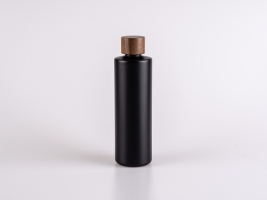 Flasche "Tara" 250ml, matt-schwarz, mit Walnussdeckel