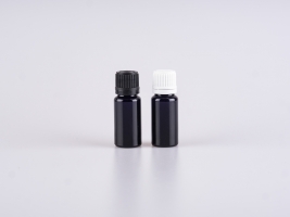 MIRON Violettglasflasche 10ml, mit Tropfmontur OV, für wässrige Lösungen, weiss/schwarz